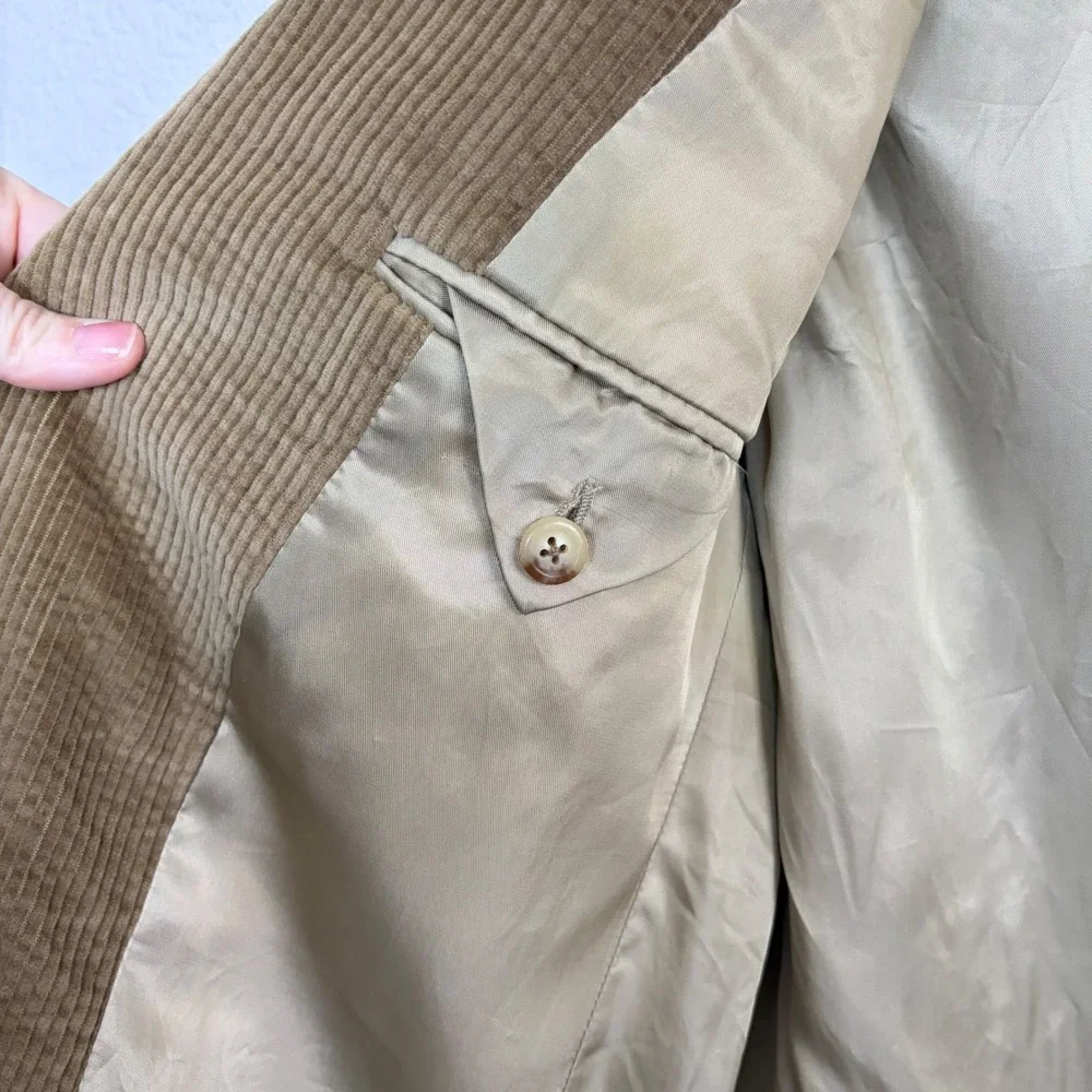 Brooks Brothers Men Vintage Tan Corduroy Blazer Sport Coat Woven Buttons 39R USA